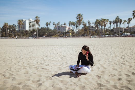 working remotely at a beach