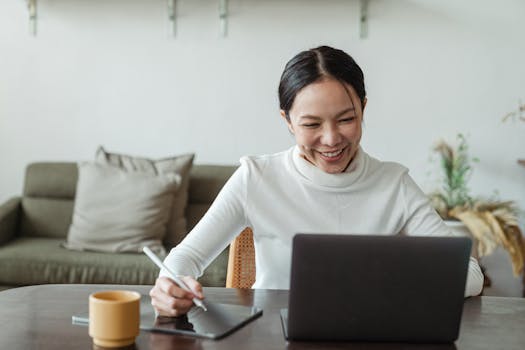 happy remote worker in a cozy setup