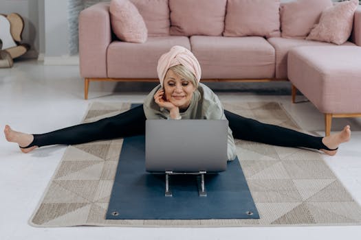 person stretching in an office