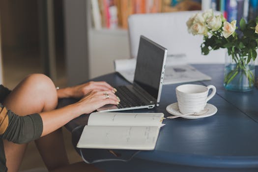 Workspace with laptop and coffee