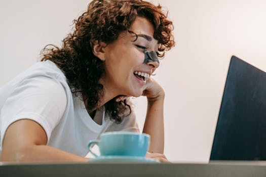 happy remote worker enjoying a virtual coffee break