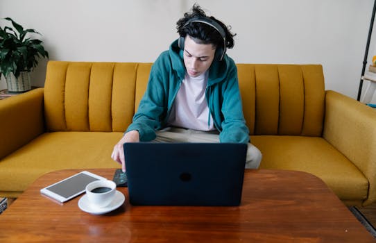 remote work setup in a café